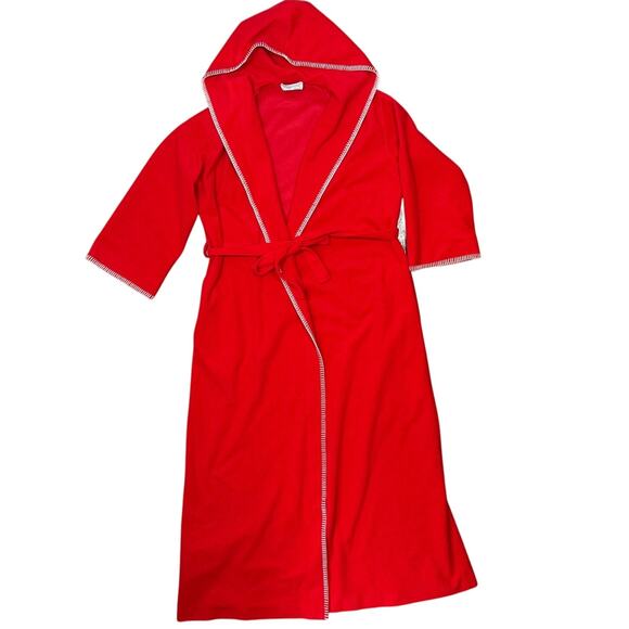 Vintage 70s Vassarette Red Fleece Hooded Robe Women’s Medium 52” Long USA Made - Picture 4 of 7